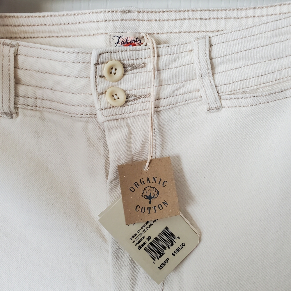 Faherty NWT High-Rise Jeans in Off-White with Contrast Stitching